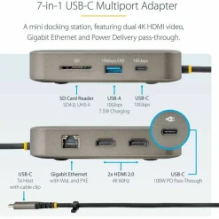 StarTech USB C Docking Station, Dual 4K 60Hz HDMI, compatible with MacBook Pro (M1/M2/M3/M4) and Windows, 10Gbps USB Hub, GbE, 100W PD