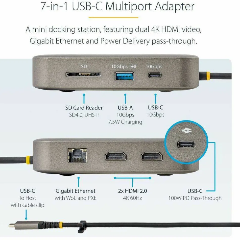 StarTech USB C Docking Station, Dual 4K 60Hz HDMI, compatible with MacBook Pro (M1/M2/M3/M4) and Windows, 10Gbps USB Hub, GbE, 100W PD