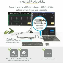 StarTech USB-C Multiport Adapter w/Attached USB-C to USB-A Dongle, Dual HDMI 4K/1080, 3x USB, Mini Laptop Docking Station, Travel Dock