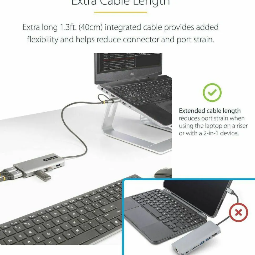 StarTech USB-C Multiport Adapter w/Attached USB-C to USB-A Dongle, Dual HDMI 4K/1080, 3x USB, Mini Laptop Docking Station, Travel Dock