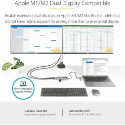 StarTech USB-C Multiport Adapter w/Attached USB-C to USB-A Dongle, Dual HDMI 4K/1080, 3x USB, Mini Laptop Docking Station, Travel Dock