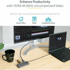 StarTech USB C Multiport Adapter, 4K 60Hz HDMI HDR10 Video, 3 Port 5Gbps USB 3.2 Hub, 100W PD PassThrough, GbE, Mini Travel Dock