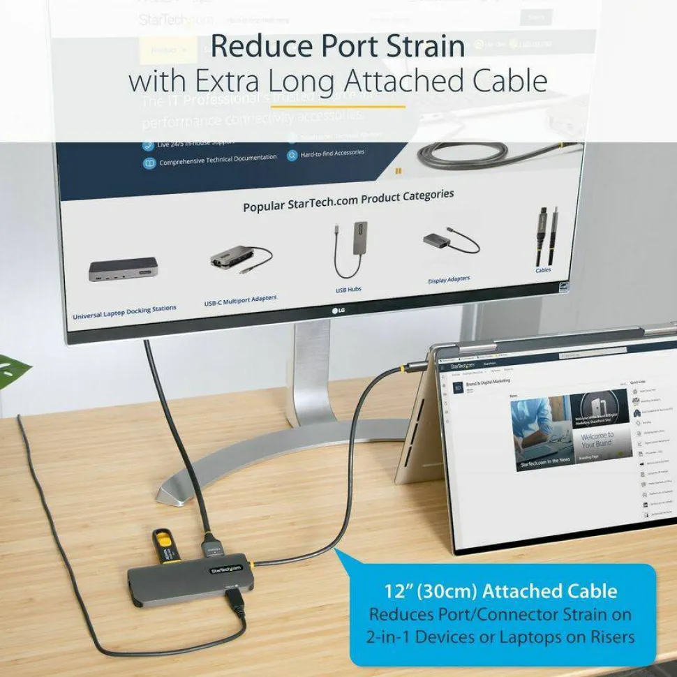 StarTech USB C Multiport Adapter, 4K 60Hz HDMI HDR10 Video, 3 Port 5Gbps USB 3.2 Hub, 100W PD PassThrough, GbE, Mini Travel Dock