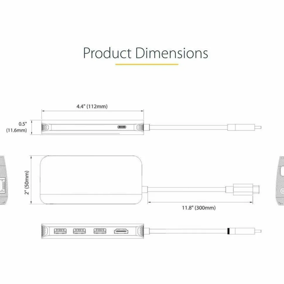 StarTech USB C Multiport Adapter, 4K 60Hz HDMI HDR10 Video, 3 Port 5Gbps USB 3.2 Hub, 100W PD PassThrough, GbE, Mini Travel Dock