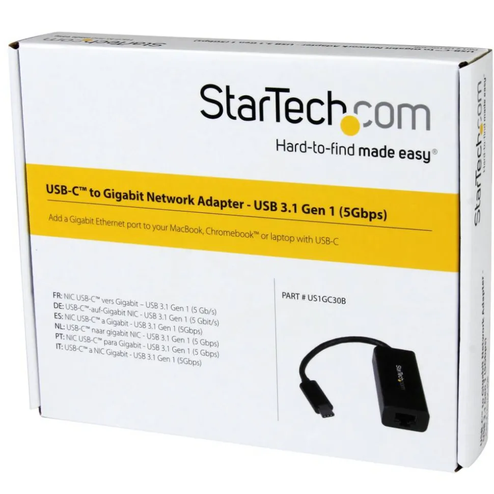 StarTech USB C to Gigabit Ethernet Adapter - Thunderbolt 3 - 10/100/1000Mbps - Black
