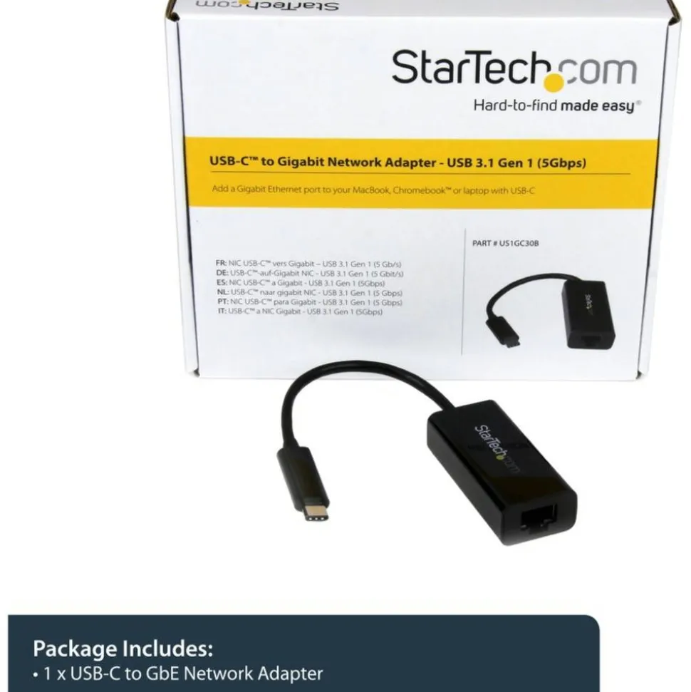 StarTech USB C to Gigabit Ethernet Adapter - Thunderbolt 3 - 10/100/1000Mbps - Black