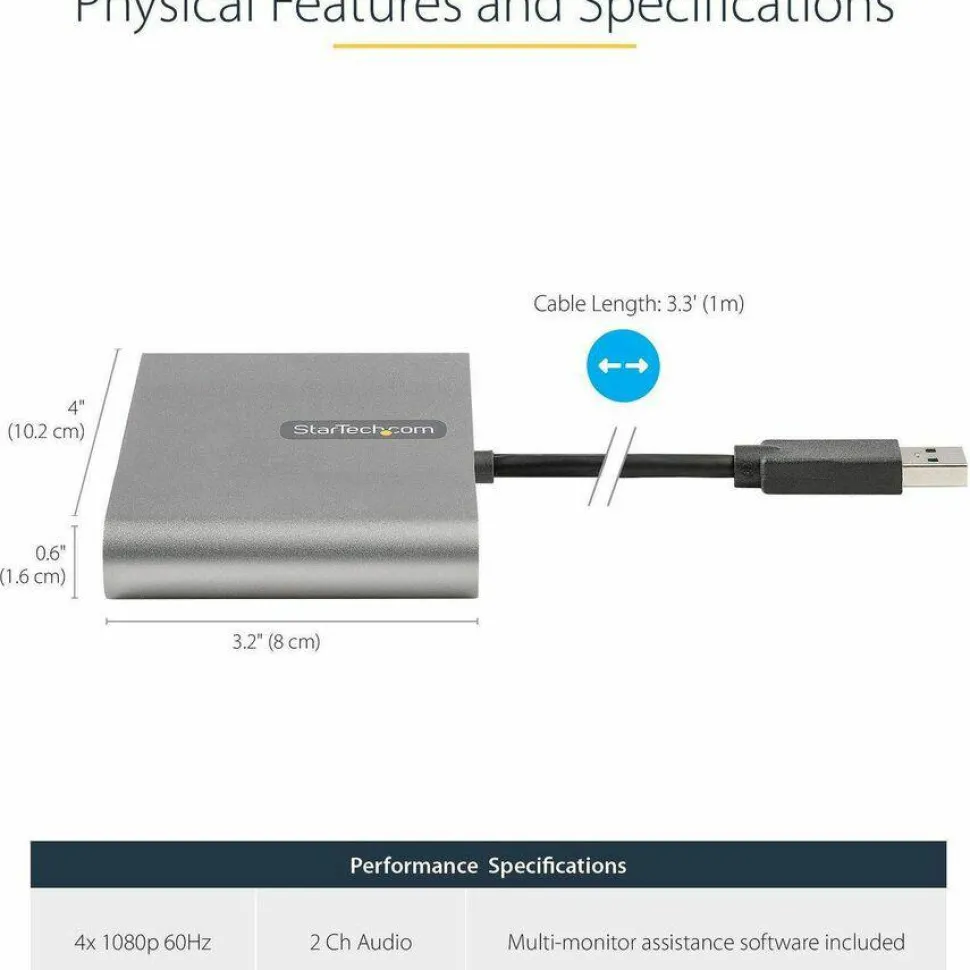 StarTech USB 3.0 to Quad HDMI Adapter, USB to 4x HDMI Monitor Converter for Windows (no support for macOS/ChromeOS/Linux) - TAA