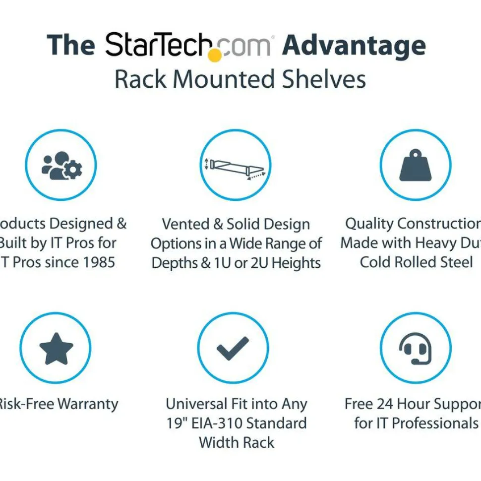 StarTech 1U Server Rack Cabinet Shelf - Fixed 12" Deep Cantilever Rackmount Tray for 19" Data/AV/Network Enclosure w/cage nuts, screws