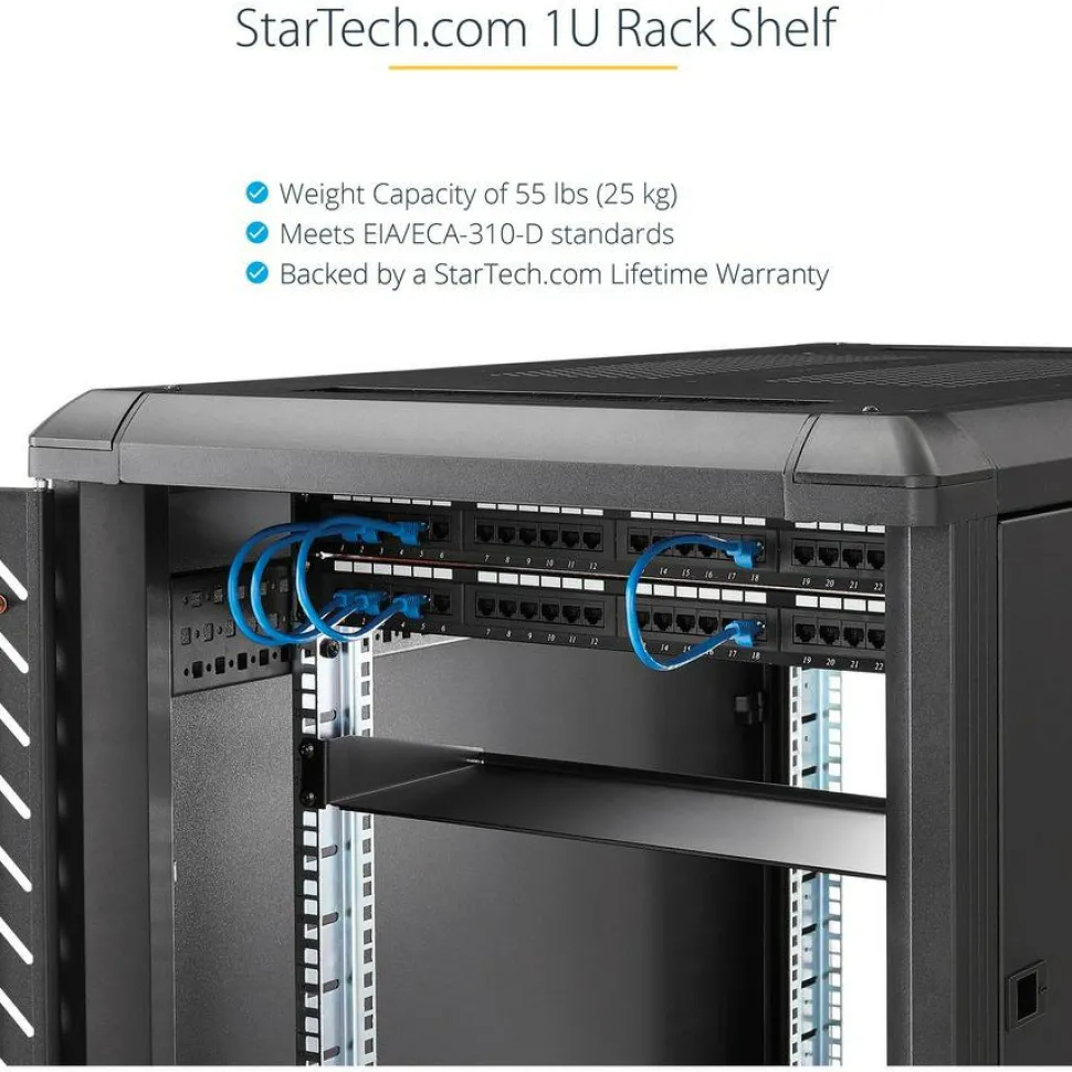 StarTech 1U Server Rack Cabinet Shelf - Fixed 12" Deep Cantilever Rackmount Tray for 19" Data/AV/Network Enclosure w/cage nuts, screws