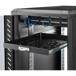 StarTech 1U Sliding Server Rack Mount Keyboard Shelf Tray, 55lbs (25Kg), 22in (55cm) Deep Steel Pull Out Drawer for 19" Equipment Rack