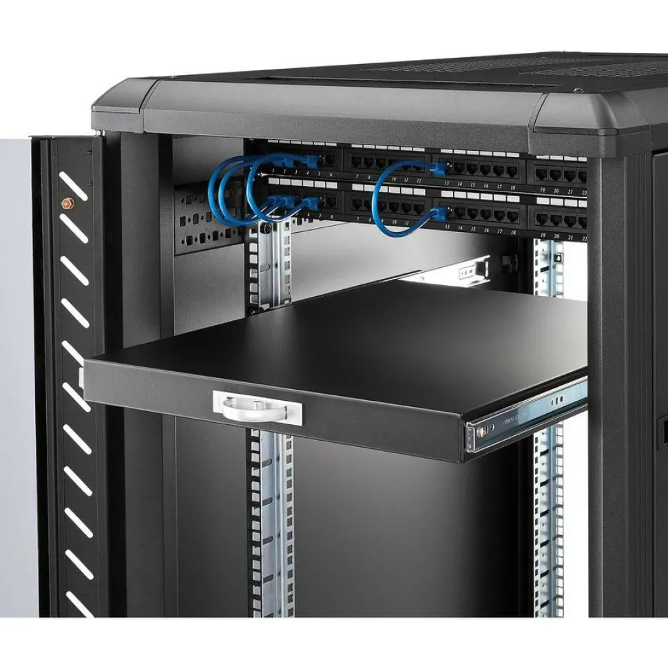 StarTech 1U Sliding Server Rack Mount Keyboard Shelf Tray, 55lbs (25Kg), 22in (55cm) Deep Steel Pull Out Drawer for 19" Equipment Rack