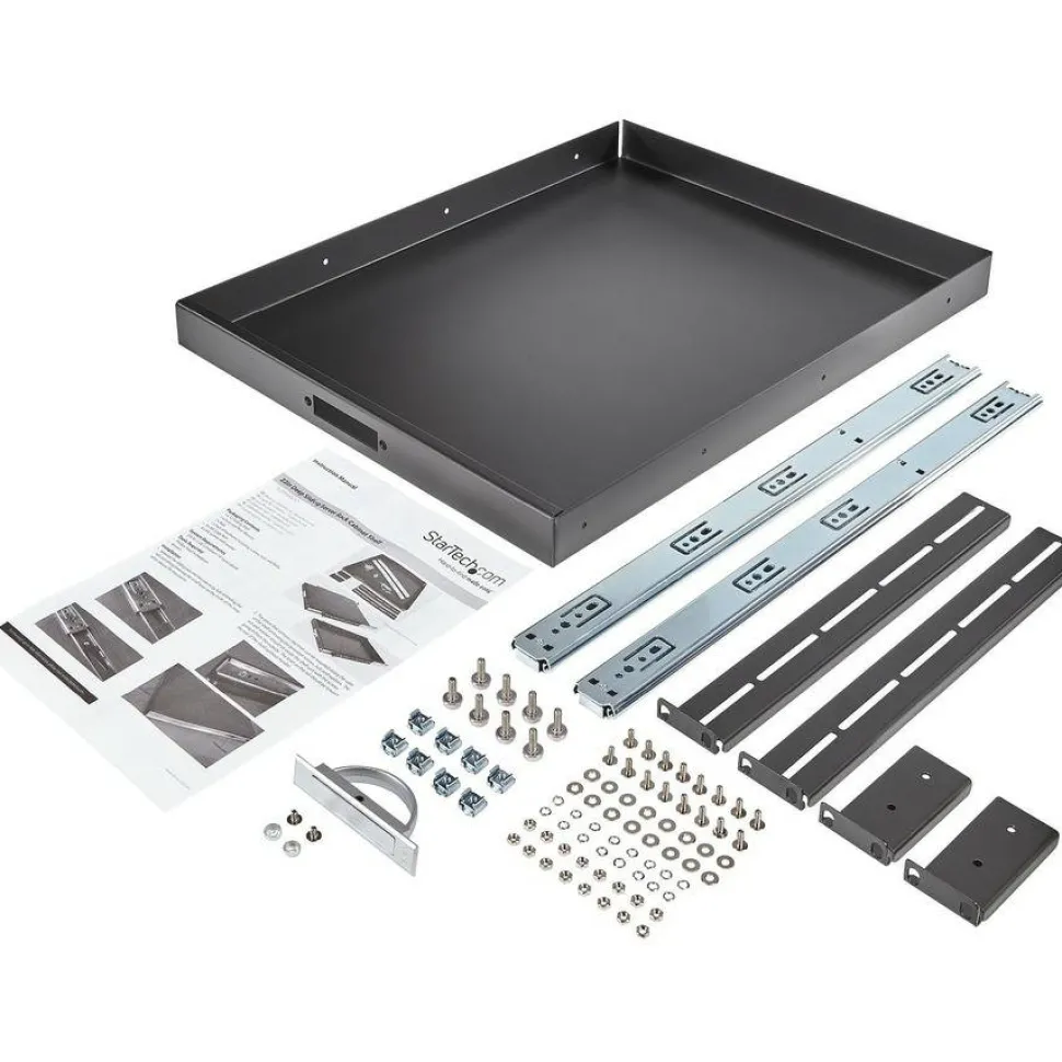 StarTech 1U Sliding Server Rack Mount Keyboard Shelf Tray, 55lbs (25Kg), 22in (55cm) Deep Steel Pull Out Drawer for 19" Equipment Rack