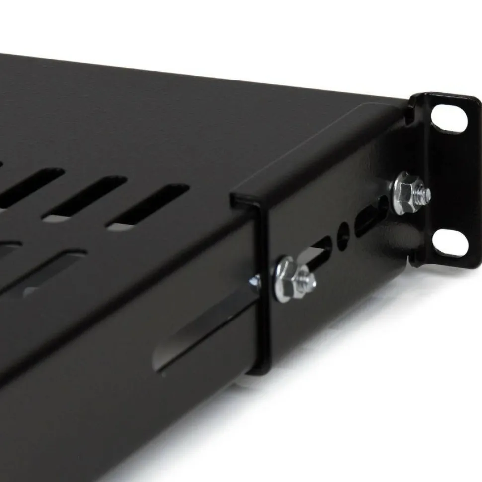 StarTech 1U 19.5 to 38in Adjustable Mounting Depth Vented Rack Mount Shelf, 175lbs / 80kg, 27.5in Deep, TAA