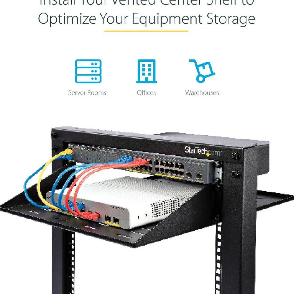 StarTech 2U Vented Server Rack Shelf - Center Mount Fixed 20" Deep Cantilever Rackmount Tray for 19" Data/AV/Network w/Cage Nuts