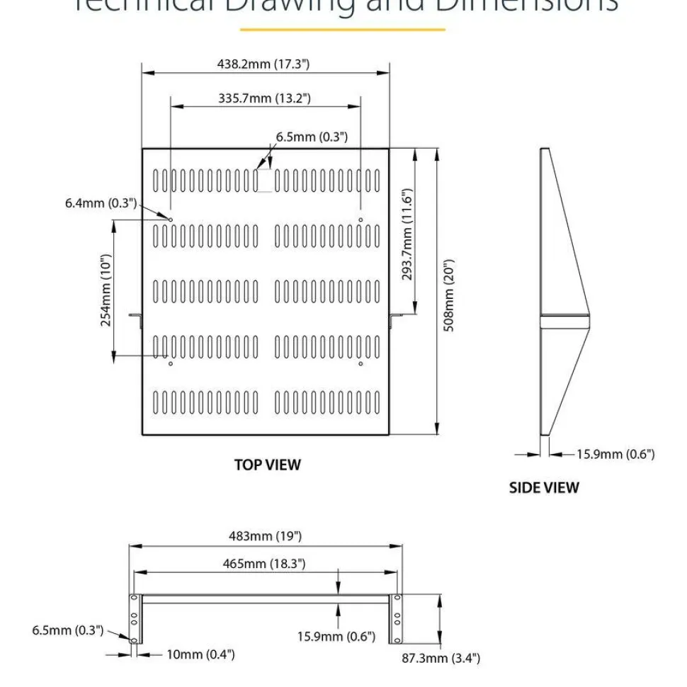 StarTech 2U Vented Server Rack Shelf - Center Mount Fixed 20" Deep Cantilever Rackmount Tray for 19" Data/AV/Network w/Cage Nuts