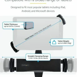 StarTech VESA Mount Adapter for Tablets 7.9 to 12.5in, Up to 2kg /4.4lb, 75x75/100x100, Universal Anti-Theft Tablet VESA Mount Clamp