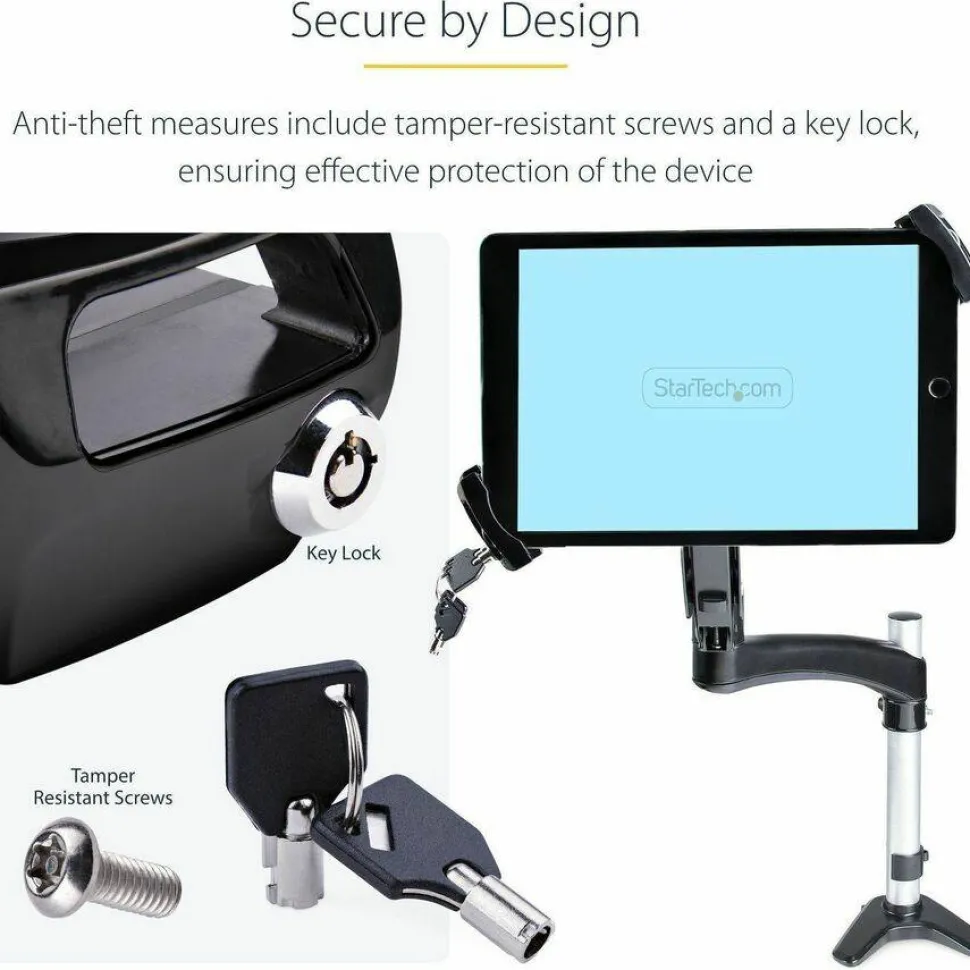 StarTech VESA Mount Adapter for Tablets 7.9 to 12.5in, Up to 2kg /4.4lb, 75x75/100x100, Universal Anti-Theft Tablet VESA Mount Clamp