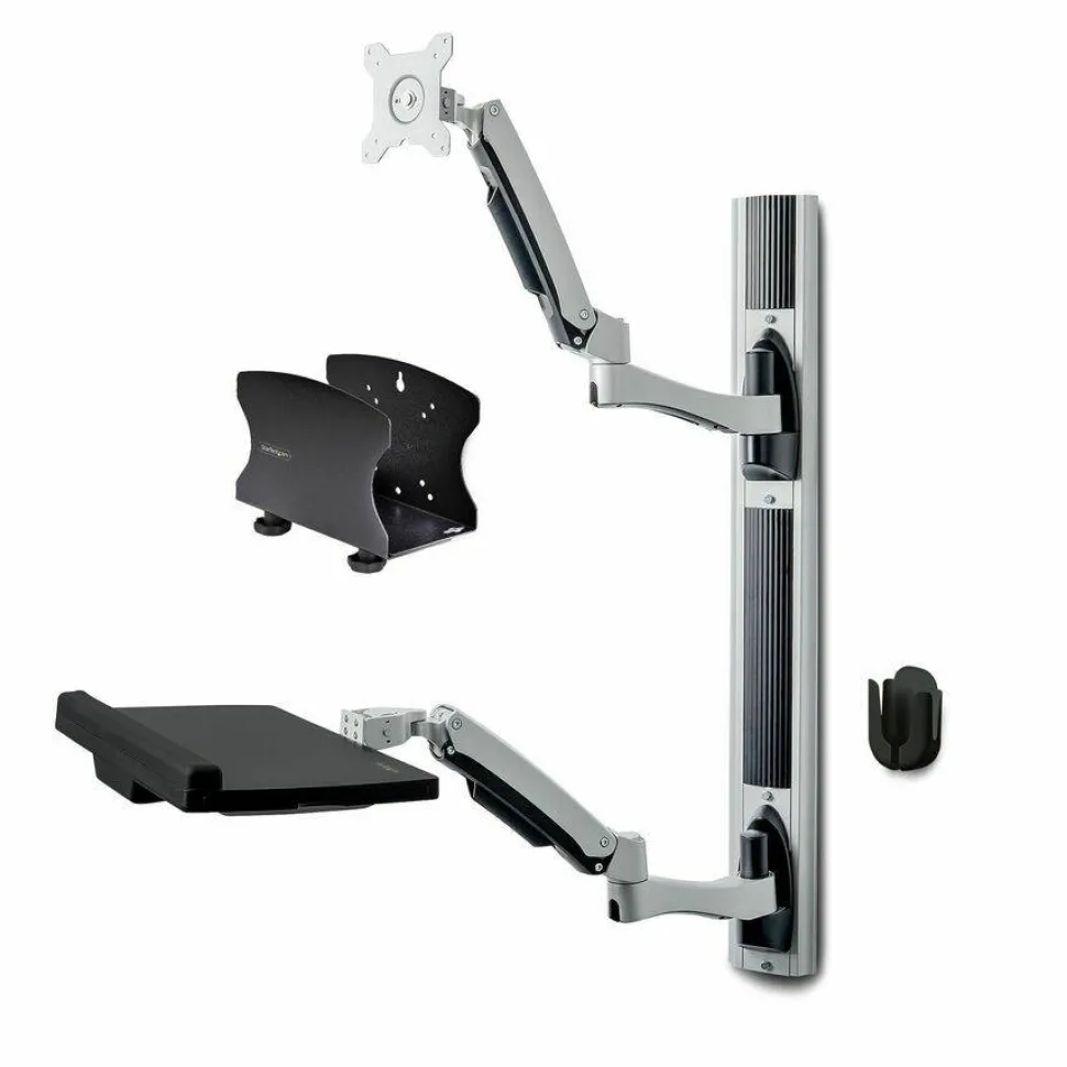 StarTech Wall Mount Workstation, VESA Mount 22lb/10kg, Fully Articulating Monitor Mount/Keyboard Tray, Standing Desk w/PC Bracket, TAA