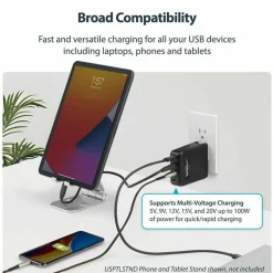 StarTech 100W USB-C Wall Charger, 2x USB-C, 2x USB-A, Quick Charging Portable GaN Power Adapter, PD 3.0, 6ft/1.8m USB-C to USB-C Cable