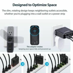 StarTech 100W USB-C Wall Charger, 2x USB-C, 2x USB-A, Quick Charging Portable GaN Power Adapter, PD 3.0, 6ft/1.8m USB-C to USB-C Cable
