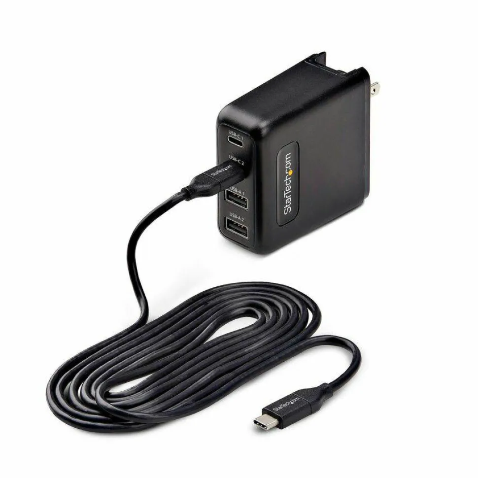StarTech 100W USB-C Wall Charger, 2x USB-C, 2x USB-A, Quick Charging Portable GaN Power Adapter, PD 3.0, 6ft/1.8m USB-C to USB-C Cable