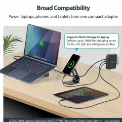 StarTech 140W USB-C Wall Charger, 3x USB-C/1x USB-A, PD 3.1 Portable GaN Power Adapter for MacBook Pro/Max/Dell XPS/Inspiron/Precision