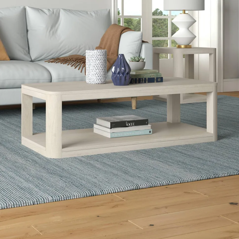 Stellan 47" Wide Rectangular Coffee Table in Alder White