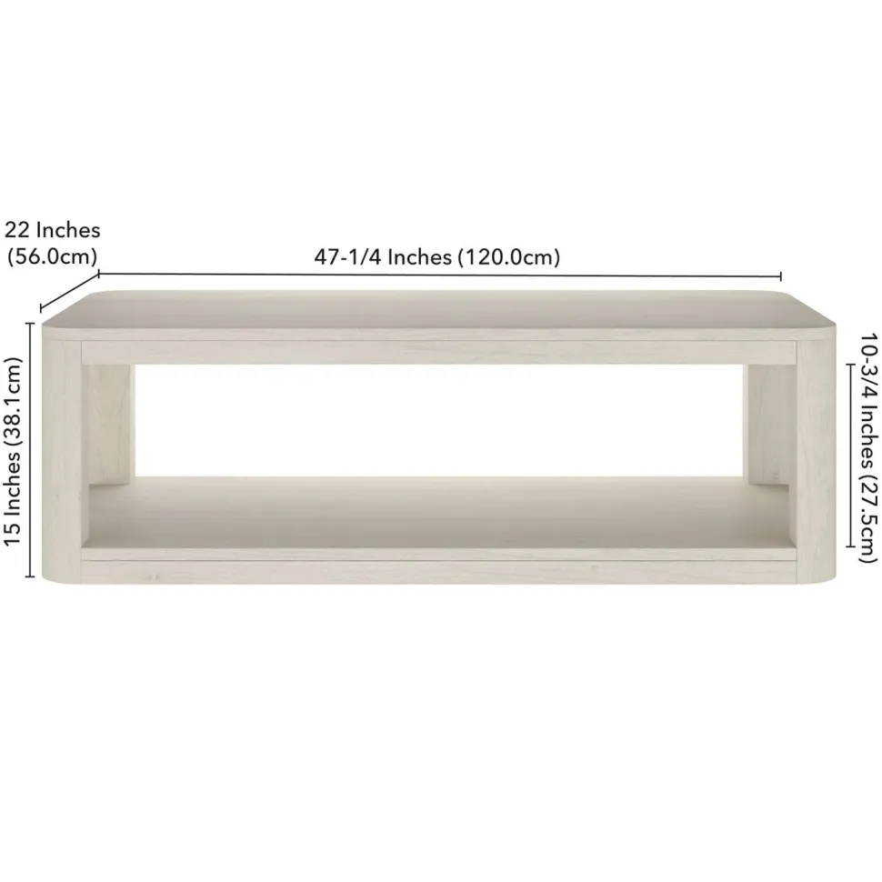 Stellan 47" Wide Rectangular Coffee Table in Alder White