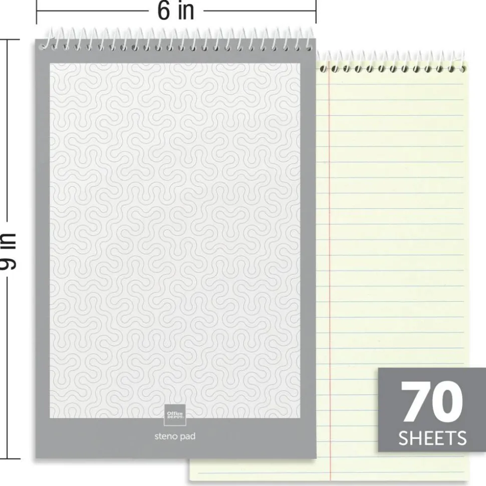 Steno Books, 6" x 9", Gregg Ruled, 70 Sheets, Greentint, Pack Of 12