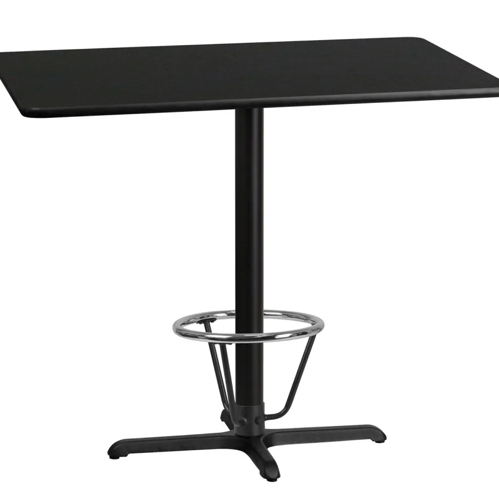 Stiles 30'' x 48'' Rectangular Black Laminate Table Top with 23.5'' x 29.5'' Bar Height Table Base and Foot Ring