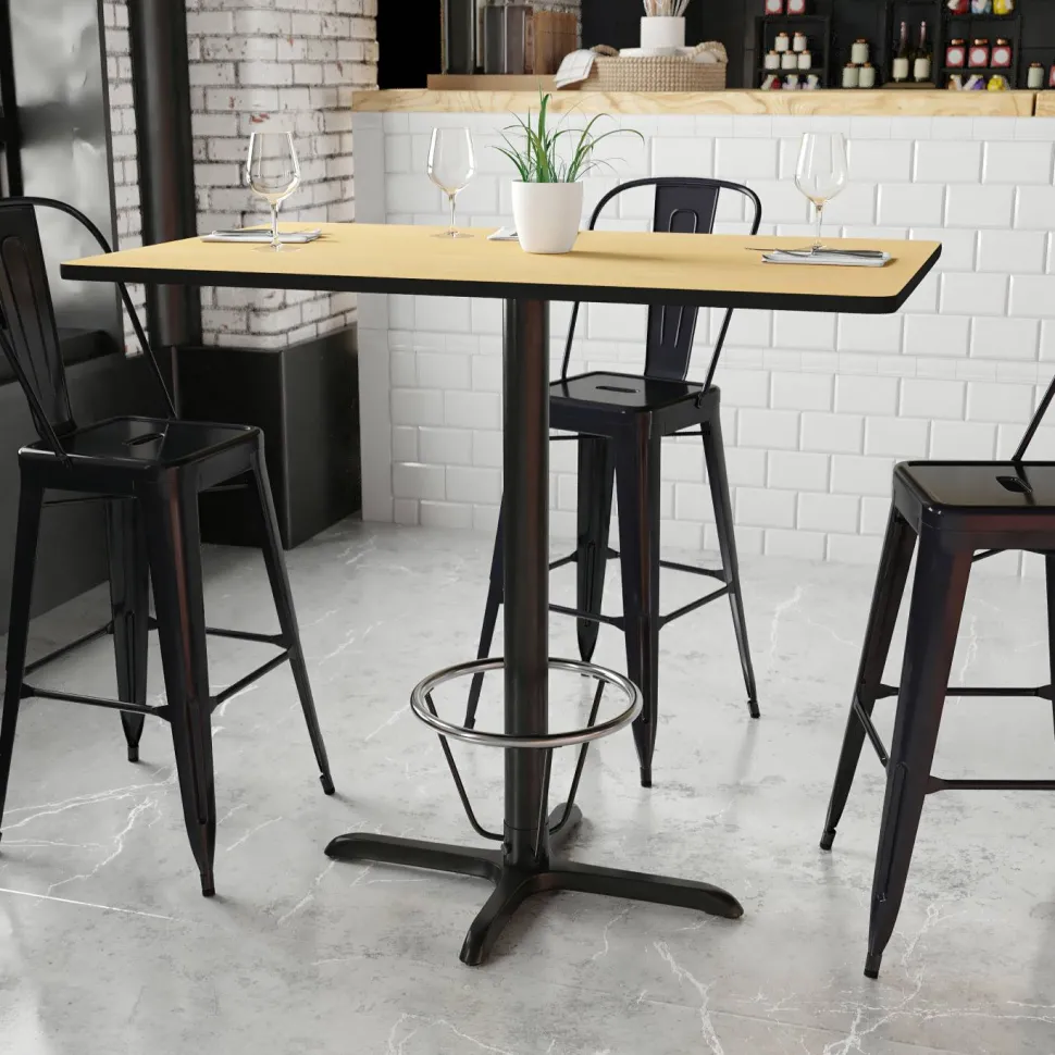 Stiles 30'' x 48'' Rectangular Natural Laminate Table Top with 23.5'' x 29.5'' Bar Height Table Base and Foot Ring