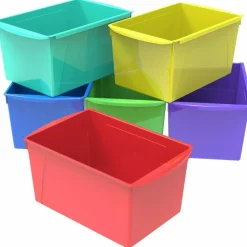 Storex Double XL Wide Book Bins, Medium Size, 7" x 9 13/16" x 14 1/2", Assorted Color, Carton Of 6