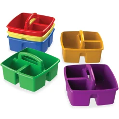 Storex Small Art Caddies, 3 Sections, 9.25" x 9.25" x 5.25", Assorted Colors, 5/Pack
