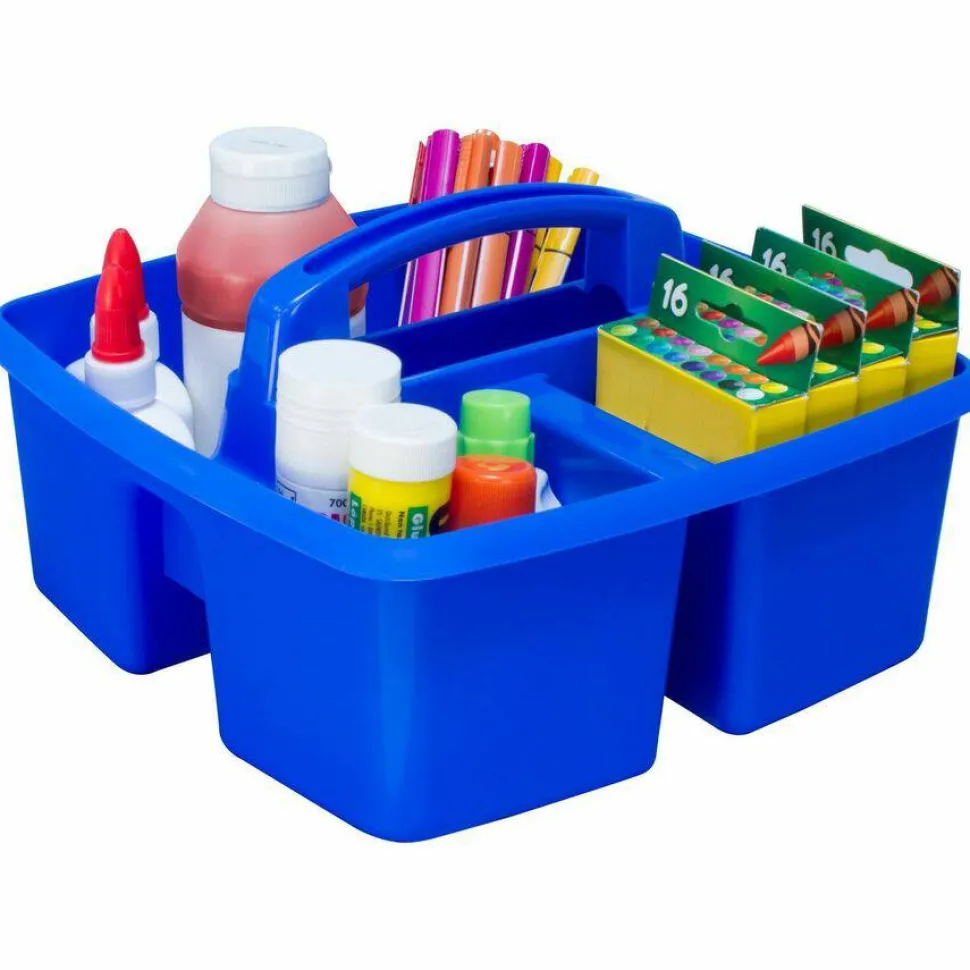 Storex Small Art Caddies, 3 Sections, 9.25" x 9.25" x 5.25", Assorted Colors, 5/Pack