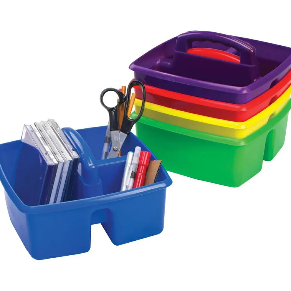 Storex Small Art Caddies, 3 Sections, 9.25" x 9.25" x 5.25", Assorted Colors, 5/Pack