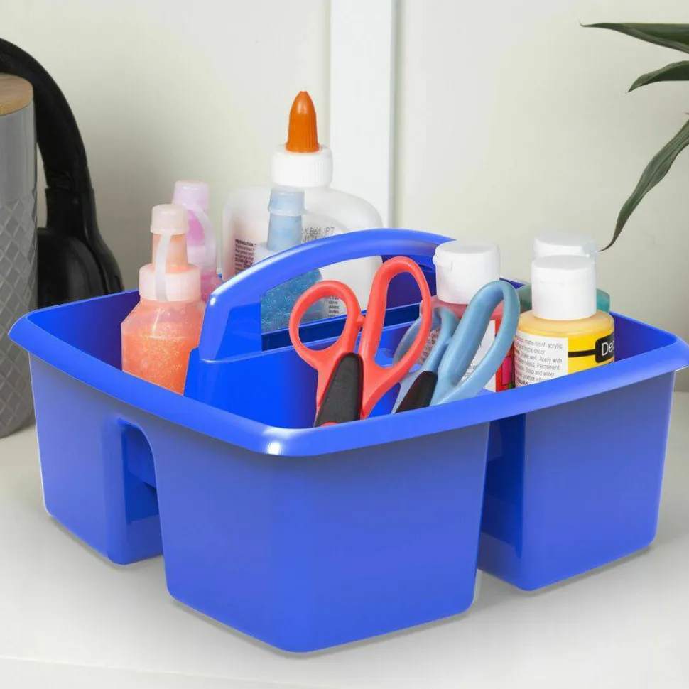 Storex Small Art Caddies, 3 Sections, 9.25" x 9.25" x 5.25", Assorted Colors, 5/Pack