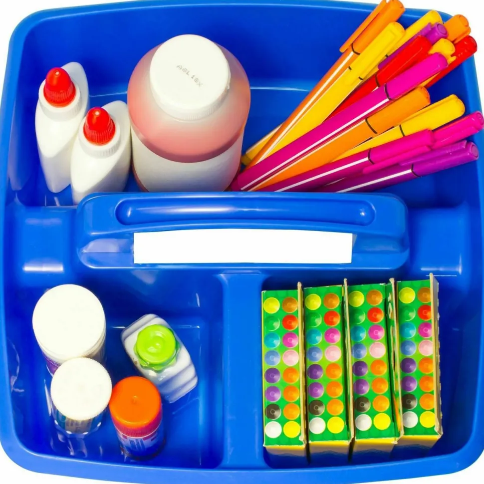 Storex Small Art Caddies, 3 Sections, 9.25" x 9.25" x 5.25", Assorted Colors, 5/Pack