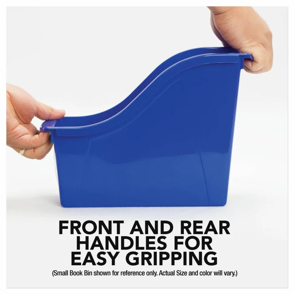 Storex Interlocking Book Bins with Clear Label Pouches, 4.75" x 12.63" x 7", Assorted Colors, 5/Pack