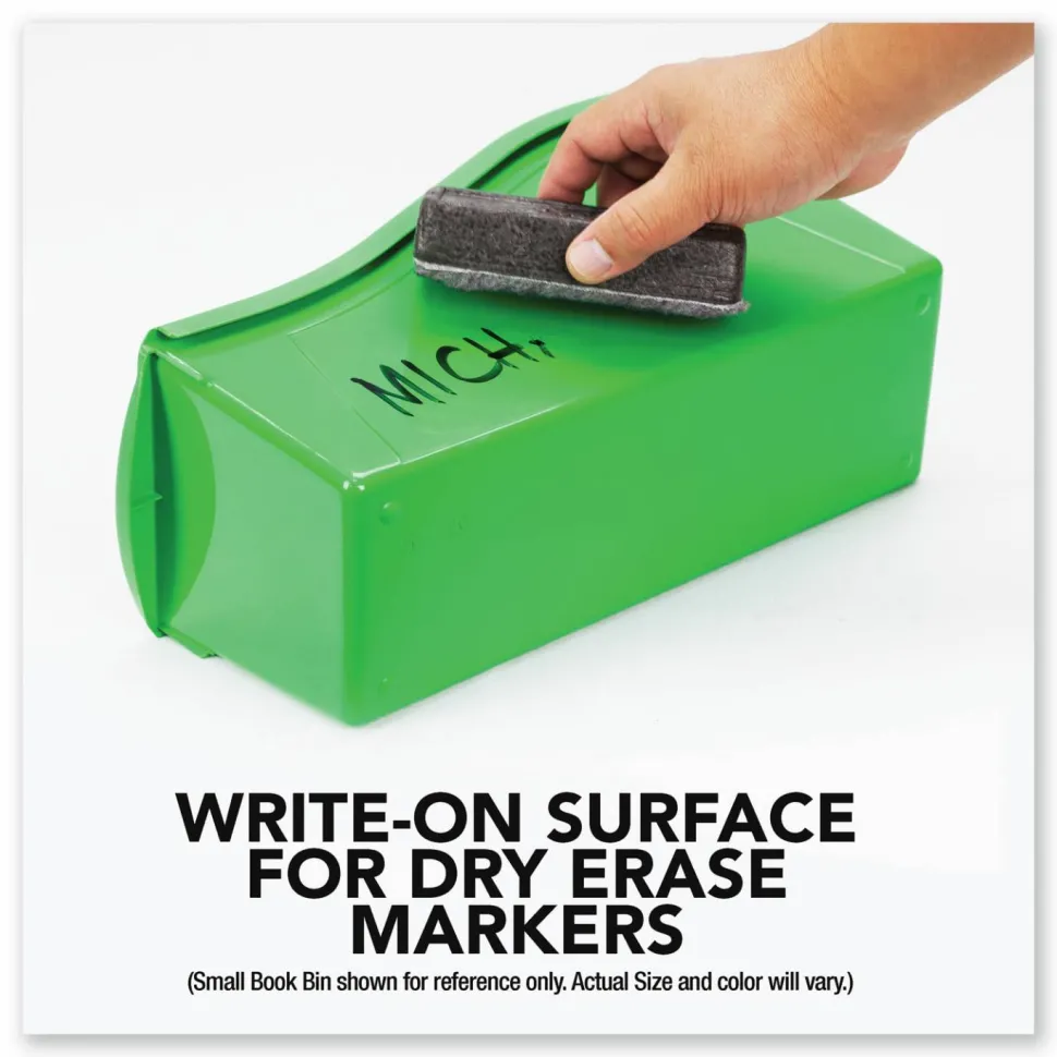 Storex Interlocking Book Bins with Clear Label Pouches, 4.75" x 12.63" x 7", Assorted Colors, 5/Pack