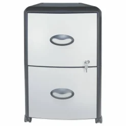 Storex Mobile Filing Cabinet with Metal Siding, 2 Letter-Size File Drawers, Silver/Black, 19
