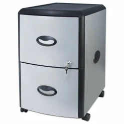 Storex Mobile Filing Cabinet with Metal Siding, 2 Letter-Size File Drawers, Silver/Black, 19