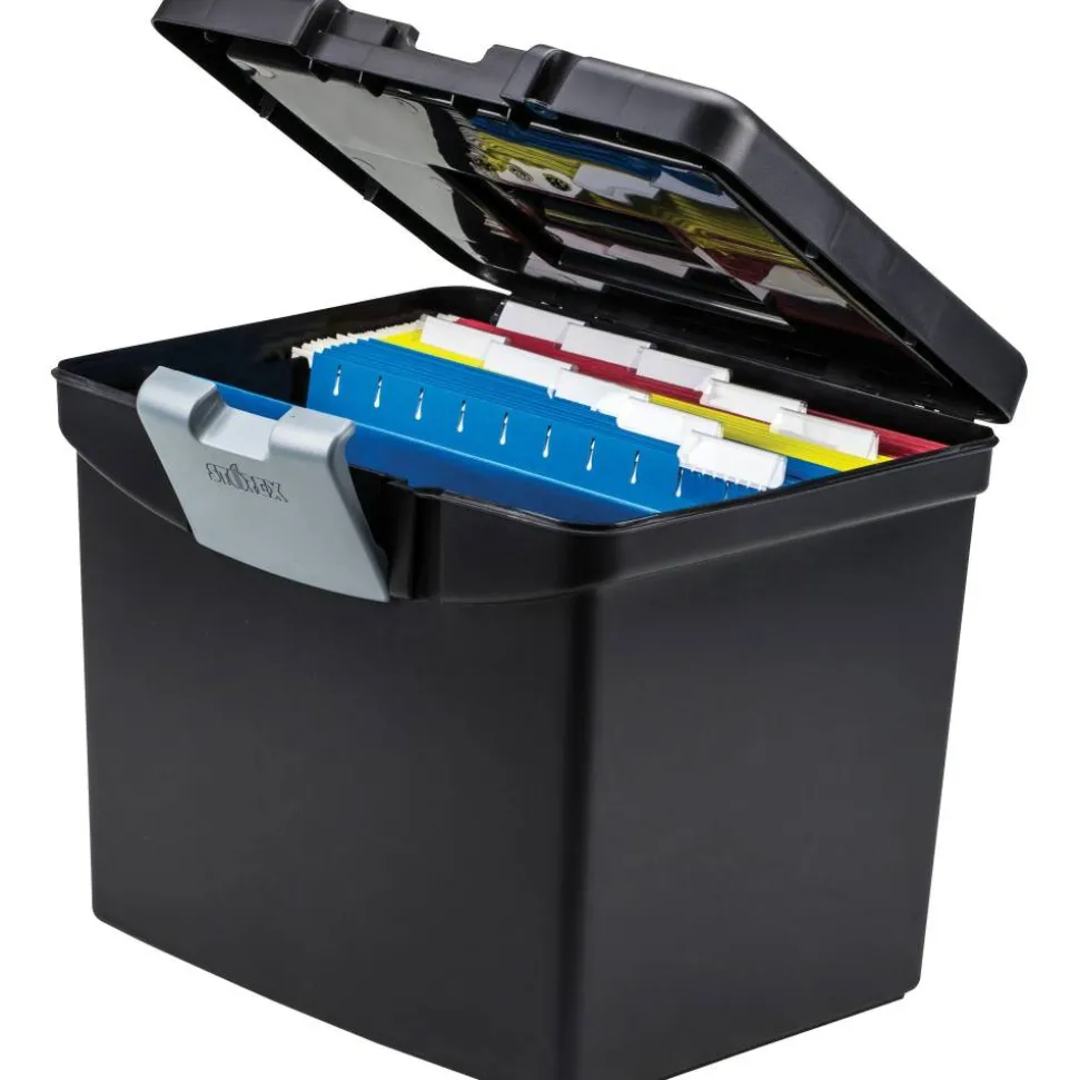 Storex Portable File Box with Large Organizer Lid, Letter Files, 13.25" x 10.88" x 11", Black