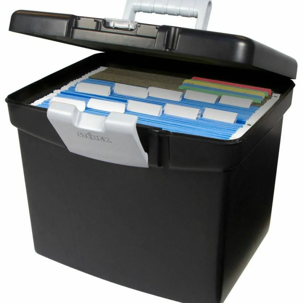 Storex Portable File Box with Large Organizer Lid, Letter Files, 13.25" x 10.88" x 11", Black