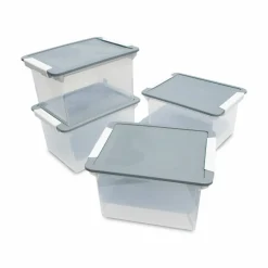 Storex Portable File Tote with Locking Handles, Letter/Legal Files, 18.5" x 14.25" x 10.88", Clear/Silver