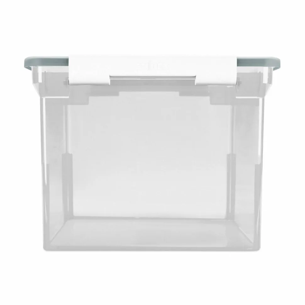 Storex Portable File Tote with Locking Handles, Letter/Legal Files, 18.5" x 14.25" x 10.88", Clear/Silver