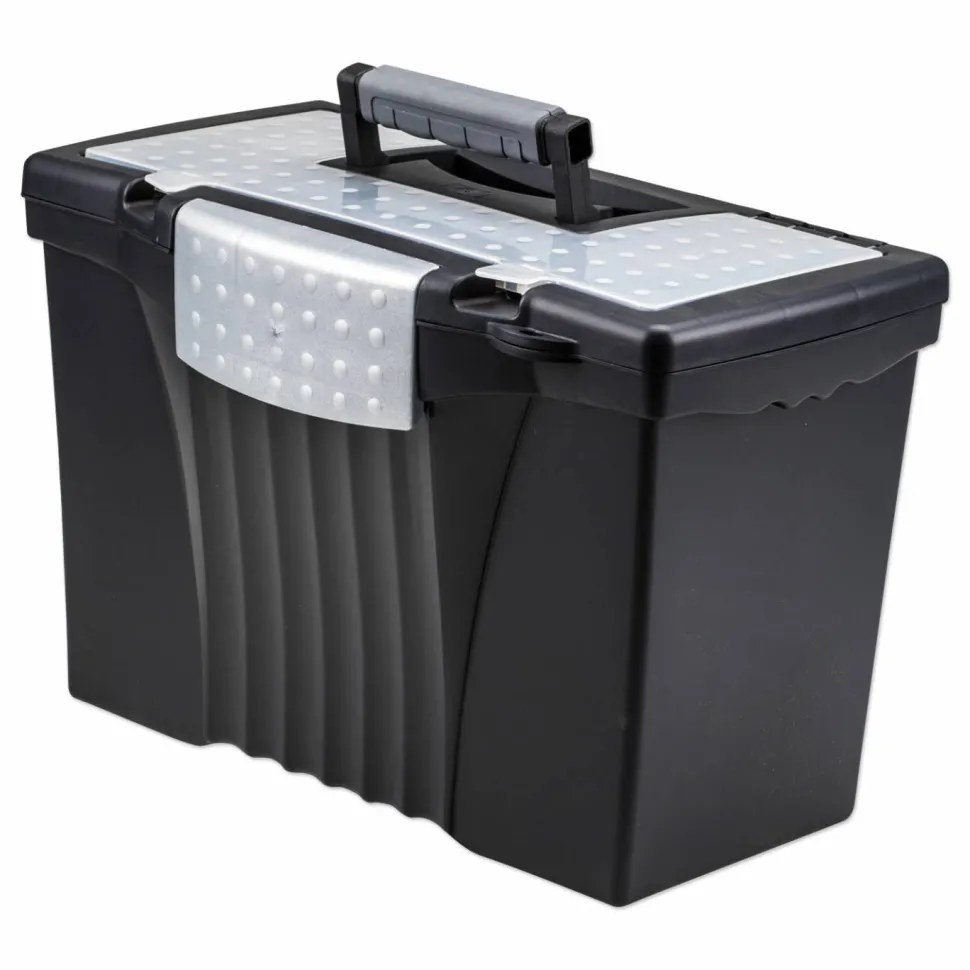 Storex Portable Letter/Legal Filebox with Organizer Lid, Letter/Legal Files, 14.5" x 10.5" x 12", Black