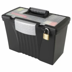 Storex Portable Letter/Legal Filebox with Organizer Lid, Letter/Legal Files, 14.5" x 10.5" x 12", Black