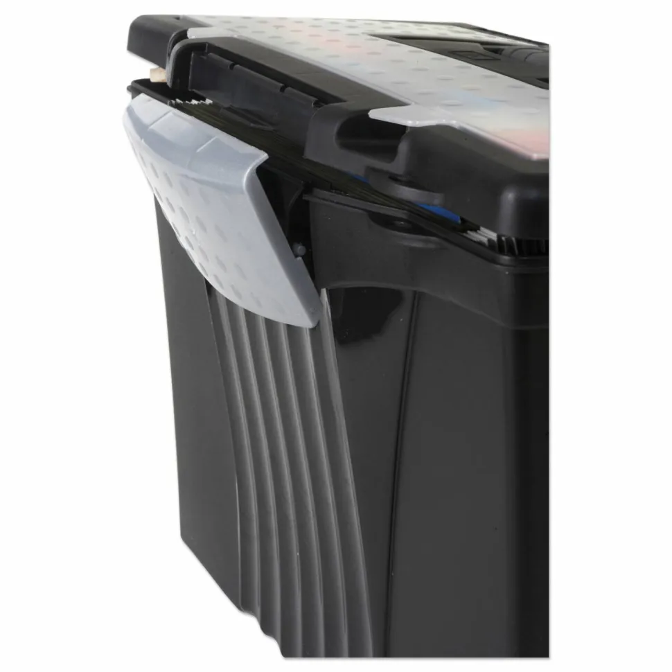 Storex Portable Letter/Legal Filebox with Organizer Lid, Letter/Legal Files, 14.5" x 10.5" x 12", Black