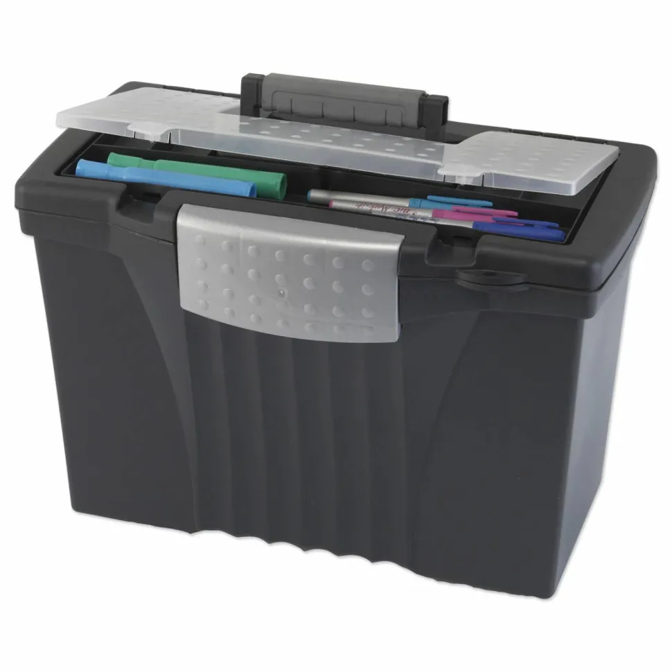 Storex Portable Letter/Legal Filebox with Organizer Lid, Letter/Legal Files, 14.5" x 10.5" x 12", Black