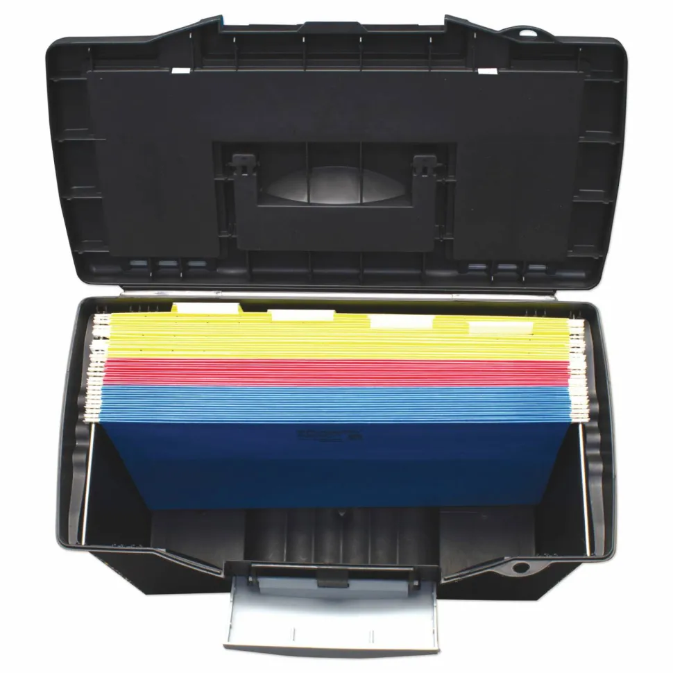 Storex Portable Letter/Legal Filebox with Organizer Lid, Letter/Legal Files, 14.5" x 10.5" x 12", Black